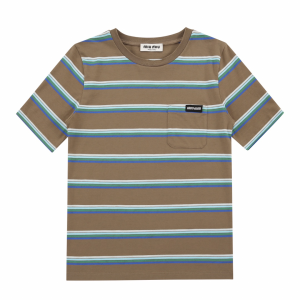 Miu Miu Striped Cotton Jersey T Shirt Khaki White Light Blue Miu Miu Striped Cotton Jersey T Shirt Khaki White Light Blue