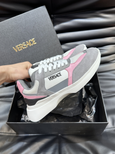Versace Milano Logo Leather Sneakers Grey White Pink Versace Milano Logo Leather Sneakers Grey White Pink