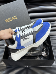 Versace Milano Logo Leather Sneakers White Blue Black Versace Milano Logo Leather Sneakers White Blue Black