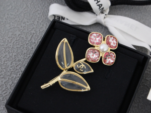 Chanel Pink Black Flower Brooch