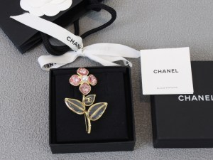 Chanel Pink Black Flower Brooch