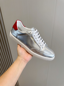 Saint Laurent YSL Court Classic SL10 Perforated Leather Sneakers Silver Red Saint Laurent YSL Court Classic SL10 Perforated Leather Sneakers Silver Red