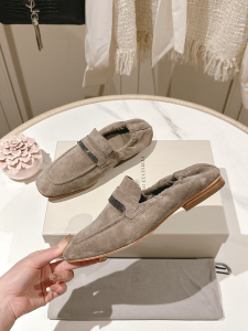 Brunello Cucinelli Monili Neutral Suede Leather Loafers with Elasticcated Heel Grey Brunello Cucinelli Monili Neutral Suede Leather Loafers with Elasticcated Heel Grey