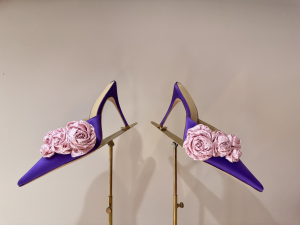 Magda Butrym Blue Flower Applique Pointed Heeled Mules 105MM Magda Butrym Blue Flower Applique Pointed Heeled Mules 105MM