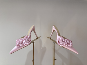 Magda Butrym Pink Flower Applique Pointed Heeled Mules Pink 105MM Magda Butrym Pink Flower Applique Pointed Heeled Mules Pink 105MM