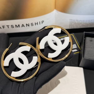 Chanel White CC Logo Earrings