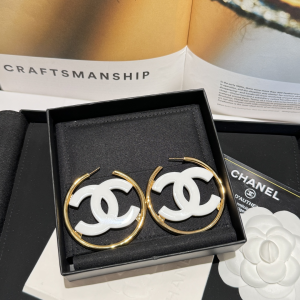 Chanel White CC Logo Earrings