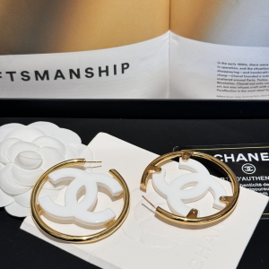Chanel White CC Logo Earrings