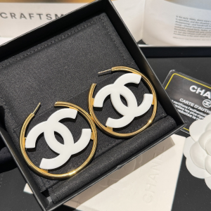 Chanel White CC Logo Earrings