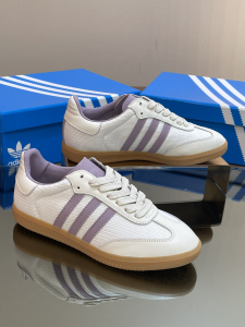 Adidas Gazelle Indoor Foot Industry Leather and Canvas Sneakers Off White Purple Adidas Gazelle Indoor Foot Industry Leather and Canvas Sneakers Off White Purple