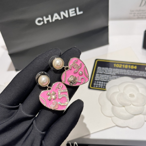 Chanel Pink Heart Earrings with Charms