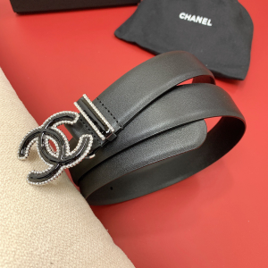 Chanel CC Logo Black Leather Belt 30MM
