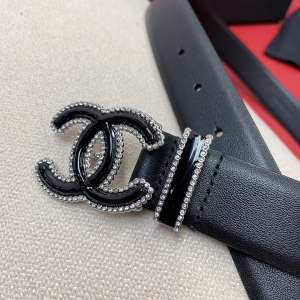 Chanel CC Logo Black Leather Belt 30MM