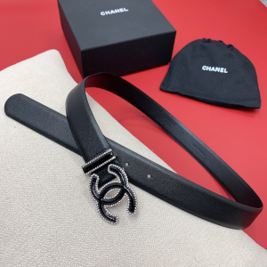 Chanel CC Logo Black Leather Belt 30MM