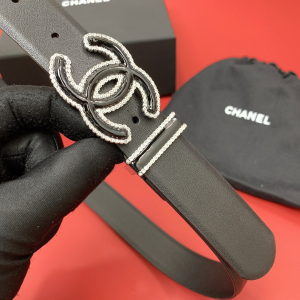Chanel CC Logo Black Leather Belt 30MM