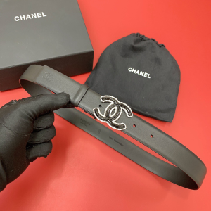 Chanel CC Logo Black Leather Belt 30MM