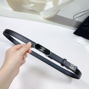 Chanel CC Logo Black Leather Belt 20MM