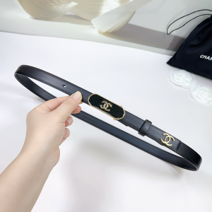 Chanel CC Logo Black Leather Belt 20MM
