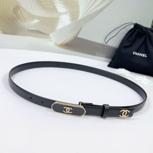 Chanel CC Logo Black Leather Belt 20MM