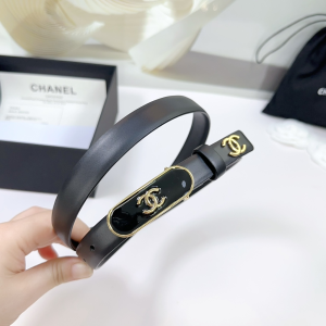 Chanel CC Logo Black Leather Belt 20MM