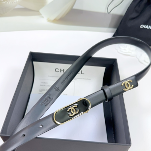 Chanel CC Logo Black Leather Belt 20MM