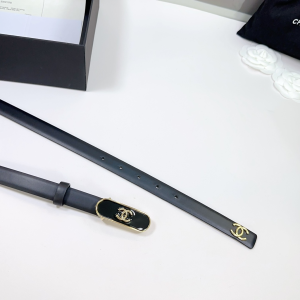 Chanel CC Logo Black Leather Belt 20MM