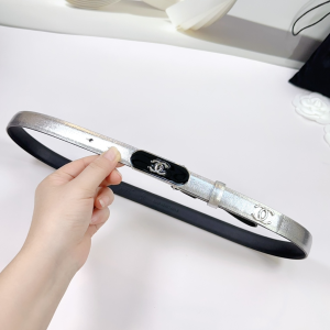 Chanel CC Logo Silver Leather Belt 20MM