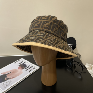 Fendi Brown FF Jacquard Canvas Bucket Cap Hat
