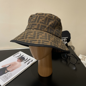 Fendi Brown FF Jacquard Canvas Bucket Cap Hat