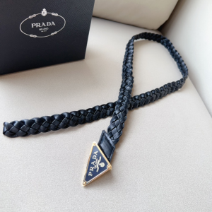 Prada Triangle Logo Braided Woven Leather Belt Black 25MM Prada Triangle Logo Braided Woven Leather Belt Black 25MM