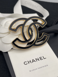 Chanel Black CC Logo Metal Brooch