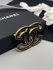 Chanel Black CC Logo Metal Brooch