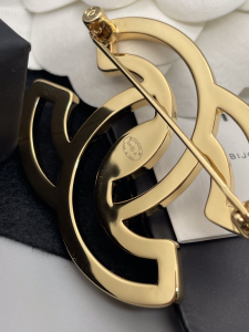 Chanel Black CC Logo Metal Brooch