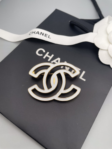 Chanel White CC Logo Metal Brooch