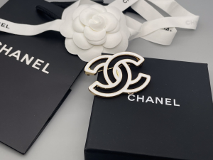 Chanel White CC Logo Metal Brooch