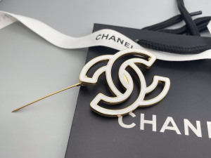 Chanel White CC Logo Metal Brooch