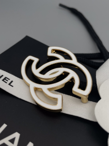 Chanel White CC Logo Metal Brooch
