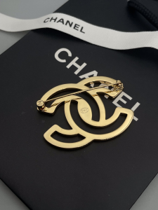 Chanel White CC Logo Metal Brooch