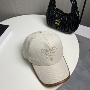 Prada Natural Linen Blend Baseball Cap Hat