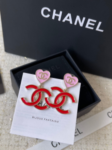 Chanel CC Logo Heart Earrings Pink Red