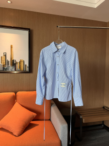 Chanel CC logo Striped Shirt Blue