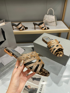 Gina gold crystals embellished leather loren flat slides sandal Gina gold crystals embellished leather loren flat slides sandal