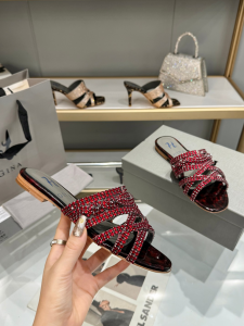 Gina red crystals embellished leather loren flat slides sandal Gina red crystals embellished leather loren flat slides sandal