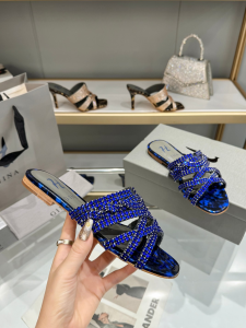 Gina royal blue crystals embellished leather loren flat slides sandal Gina royal blue crystals embellished leather loren flat slides sandal