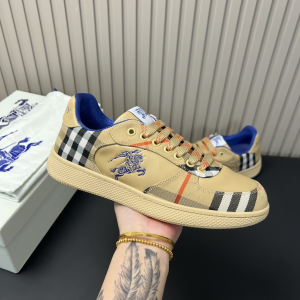 Burberry Cotton Check and Leather Terrace Sneakers Beige Burberry Cotton Check and Leather Terrace Sneakers Beige