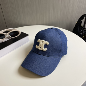 Celine Triomphe Blue Canvas Baseball Cap Hat