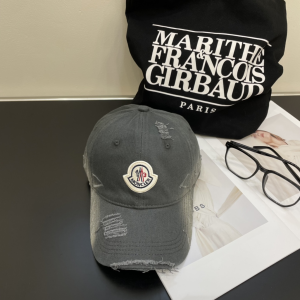 Moncler Cotton Canvas Baseball Cap Hat Grey
