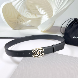 Chanel CC logo Black Leather Belt 30MM