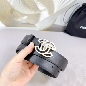 Chanel CC logo Black Leather Belt 30MM