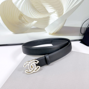 Chanel CC logo Black Leather Belt 30MM